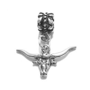 BULL'S HEAD EURO BEAD CHARM IN STERLING SILVER.